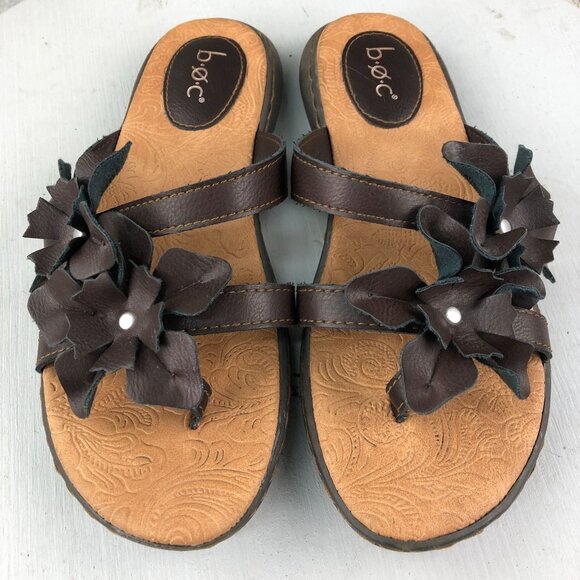 BOC Women's Size 7M Brown Open Toe Flower Applique Slip On Slides Sandals - Picture 4 of 13